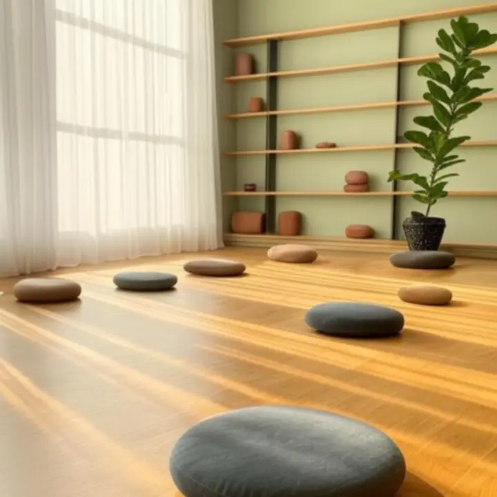 Wnętrze studia jogi w spokojnej, harmonijnej atmosferze